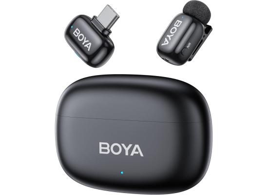 BOYA mini 2-05 Wireless Lavalier Microphone for iPhone 15-17/Android,Noise Cancellation,App Control, 48kHz/24-Bit, 30H Battery Mini Mic for Video Recording Interview Vlog(1TX + USB-C RX + Charging Case)